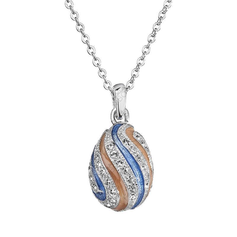 Halskette mit blauen und beigen Streifen