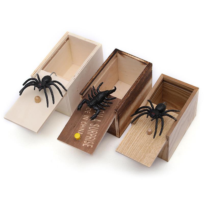 Wooden Prank Trick Joke Scare Toy Spider Box