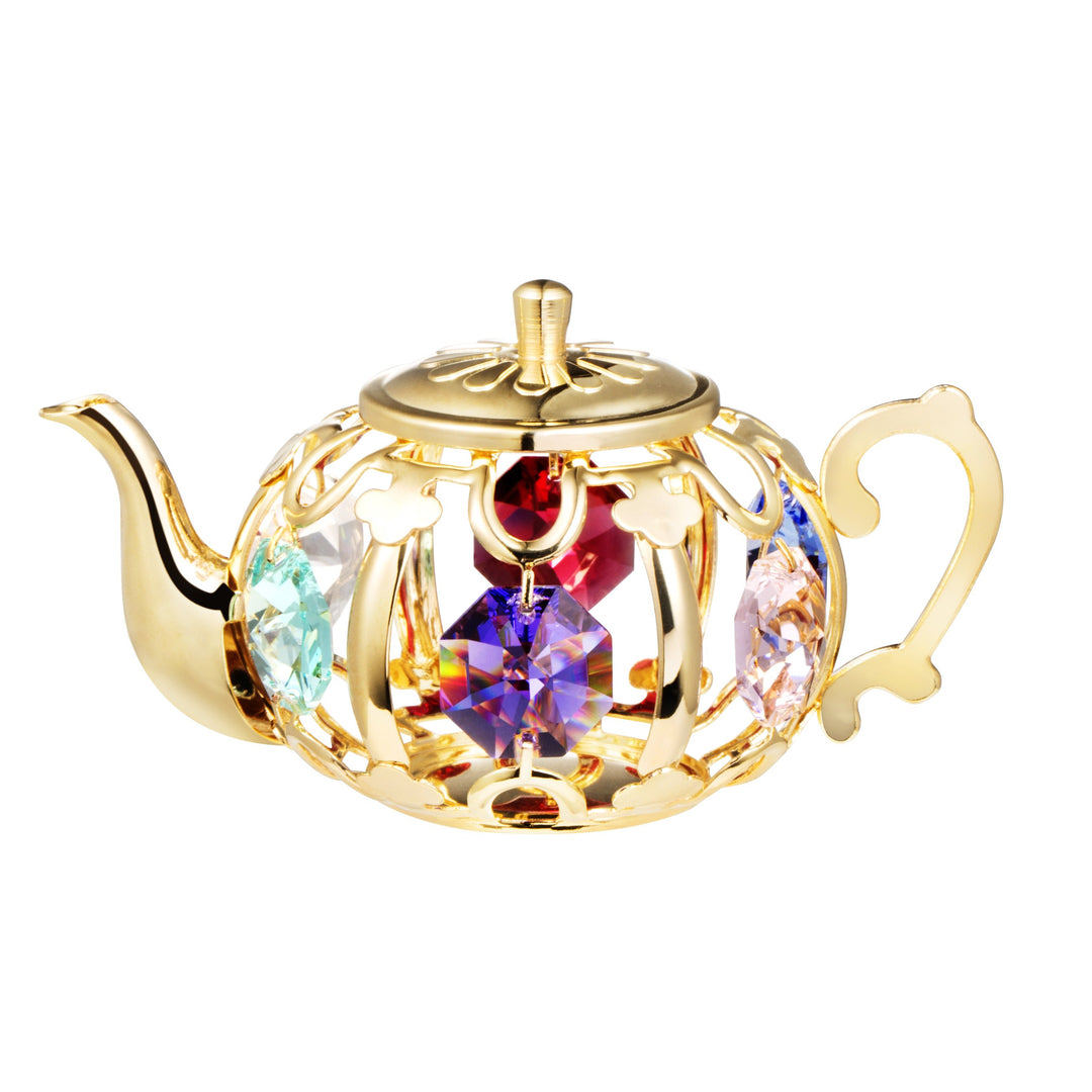 24 Karat vergoldete/versilberte Teekanne mit Swarovski-Kristallelement