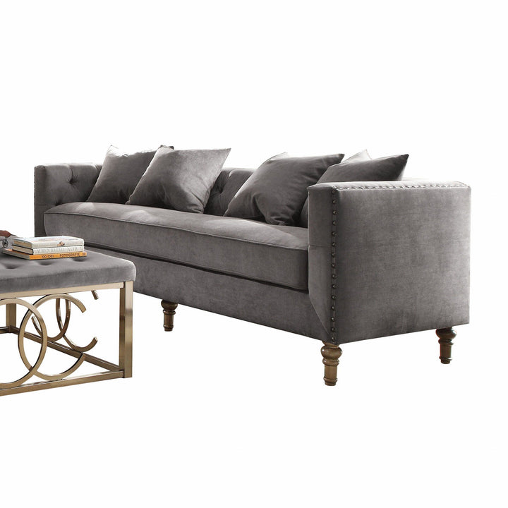 34" x 84" x 31" graues Samtpolstersofa mit 4 Kissen