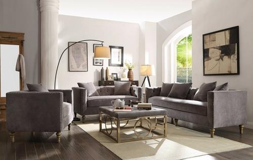 34" x 84" x 31" graues Samtpolstersofa mit 4 Kissen