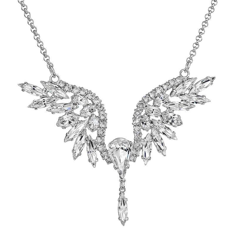 Rhodium Crystal Pendant - Wings