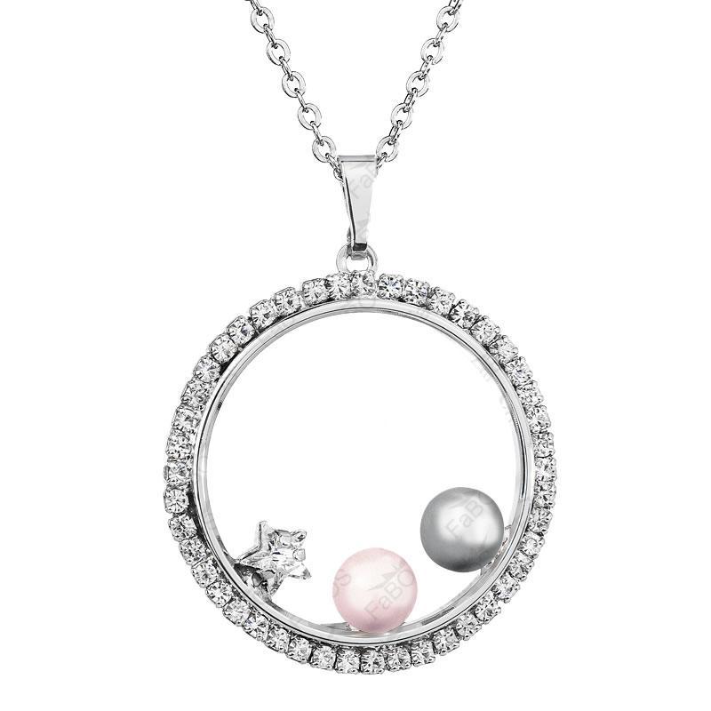 Rhodium Crystal Pendant - Grey Pearl/ Rosaline