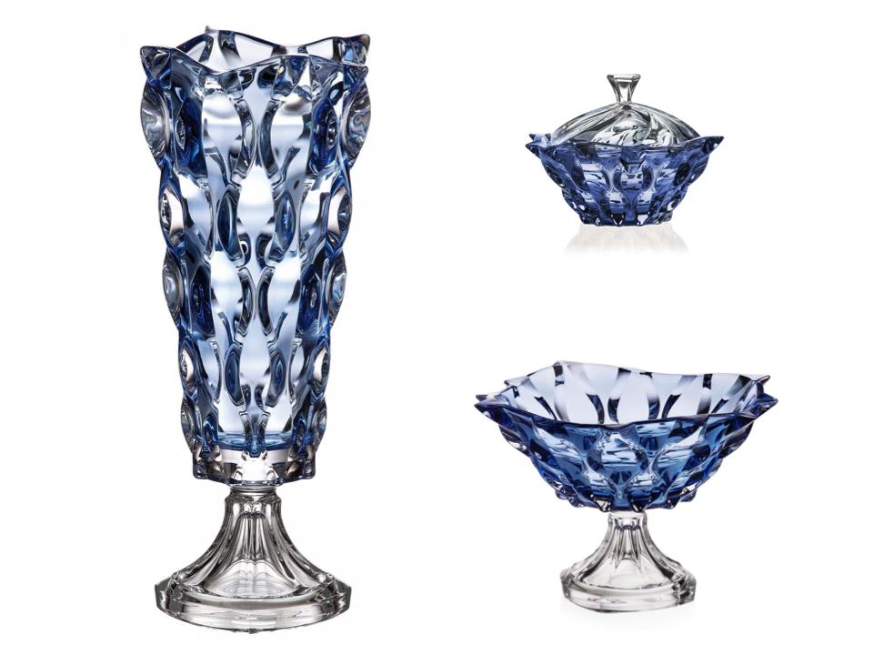 Hochzeitsgeschenkset aus Kristallglas – blau