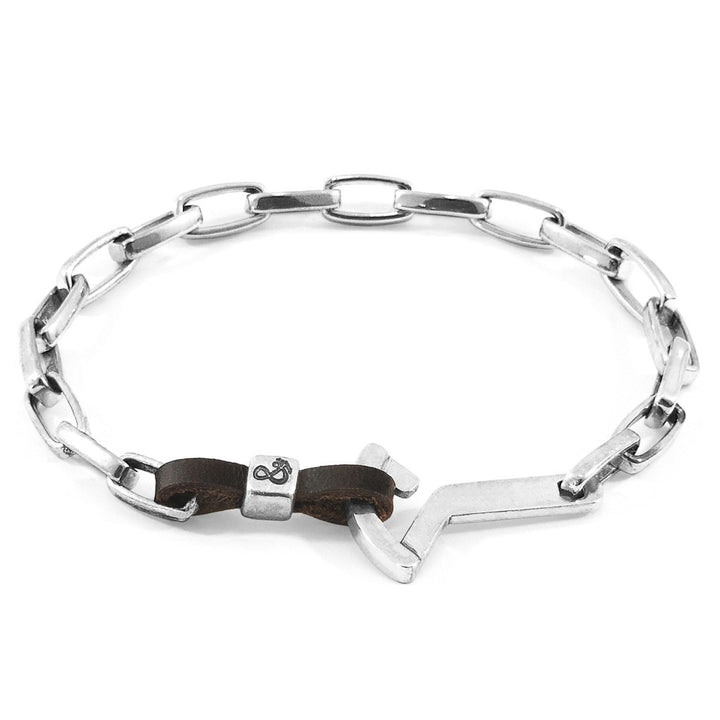 Dunkelbraunes Fregattenarmband aus Silber und Leder