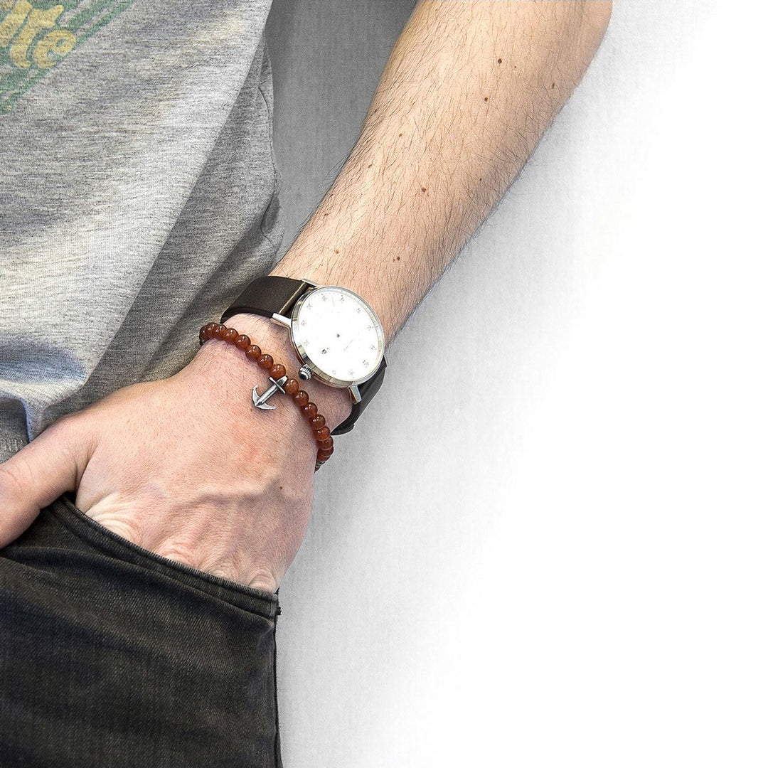 Rotes Karneol-Steuerbord-Armband aus Silber und Stein