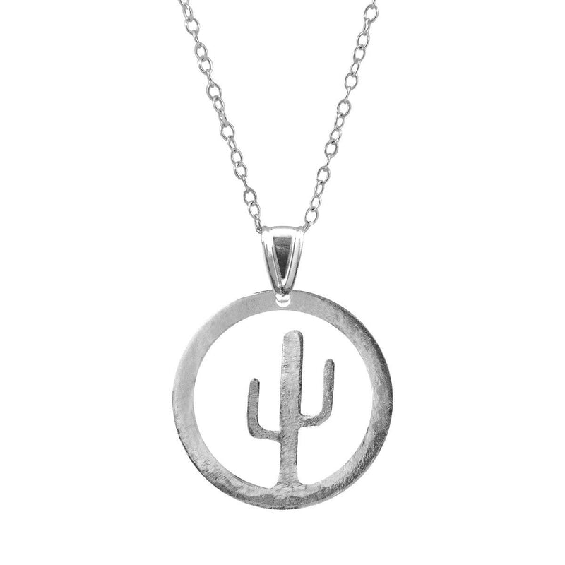 Cactus Tree Disc Paradise Silver Necklace Pendant