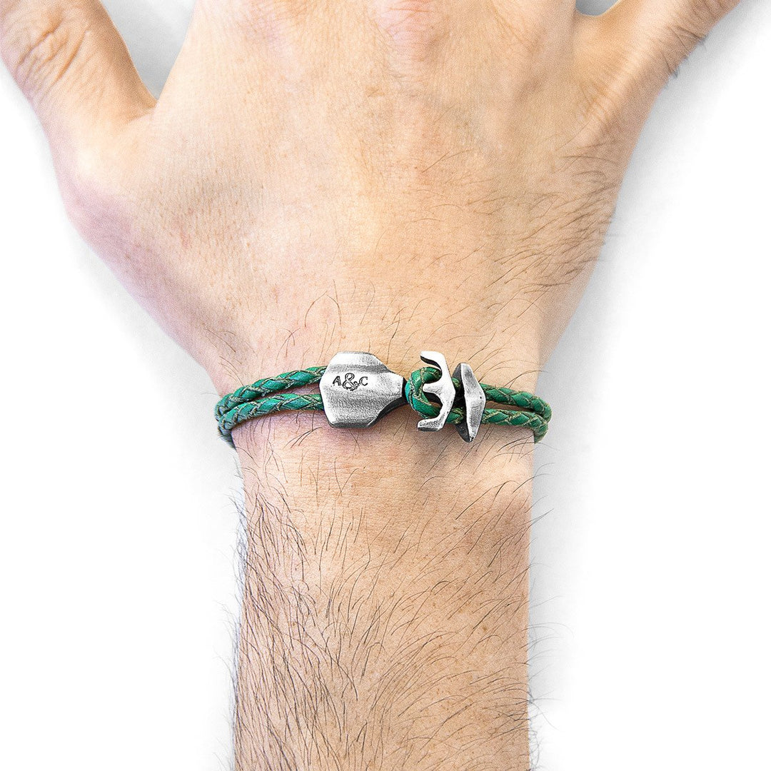 Farngrünes Delta-Anker-Armband aus Silber und Leder