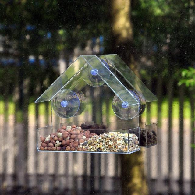 Clear Glass Window Bird Feeders Glass Viewing Bird