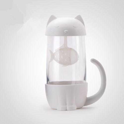 Niedliche Katzen-Teetasse aus Glas mit Fisch-Ei