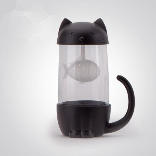 Niedliche Katzen-Teetasse aus Glas mit Fisch-Ei