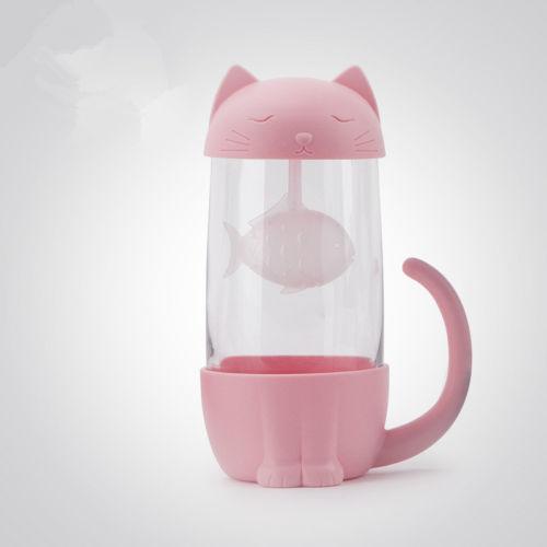 Niedliche Katzen-Teetasse aus Glas mit Fisch-Ei
