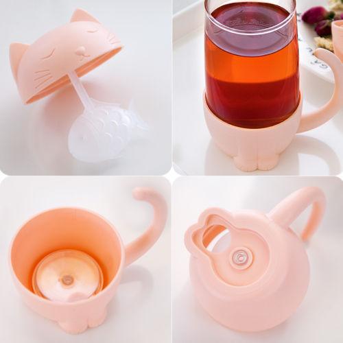Niedliche Katzen-Teetasse aus Glas mit Fisch-Ei