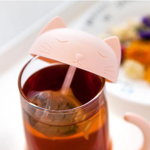 Niedliche Katzen-Teetasse aus Glas mit Fisch-Ei