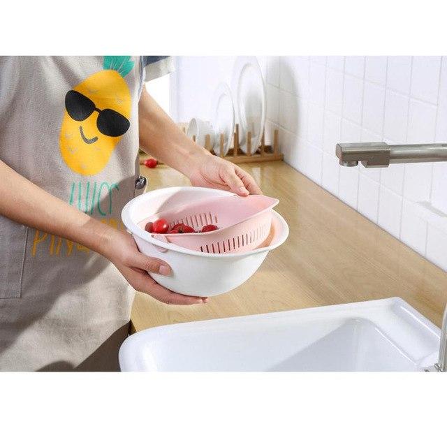 Double Drain Basket Bowl Washing Kitchen Strainer