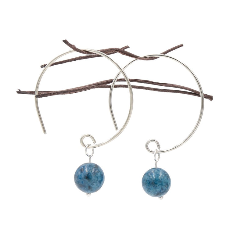 Denim Lapis Hoop Curves Sterling Silver Earrings