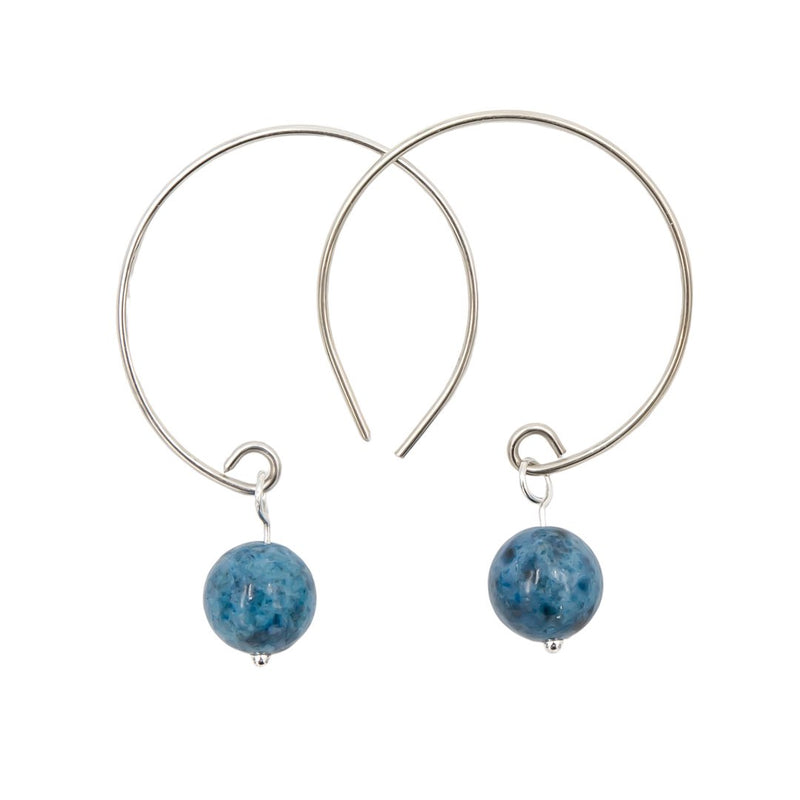 Denim Lapis Hoop Curves Sterling Silver Earrings