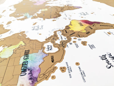 Scratch Your Travels® Watercolor World Map w/ US State Outlines