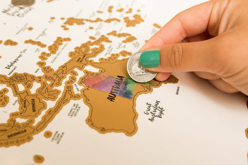 Scratch Your Travels® Watercolor World Map w/ US State Outlines