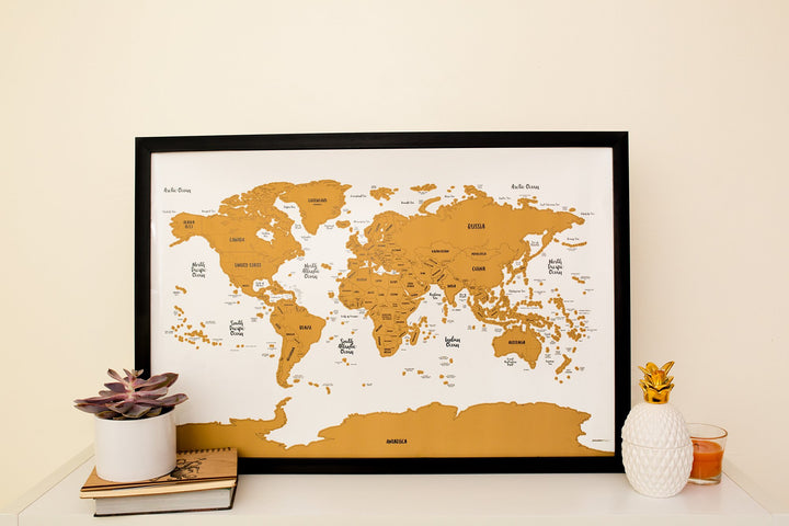 Scratch Your Travels® Watercolor World Map w/ US State Outlines