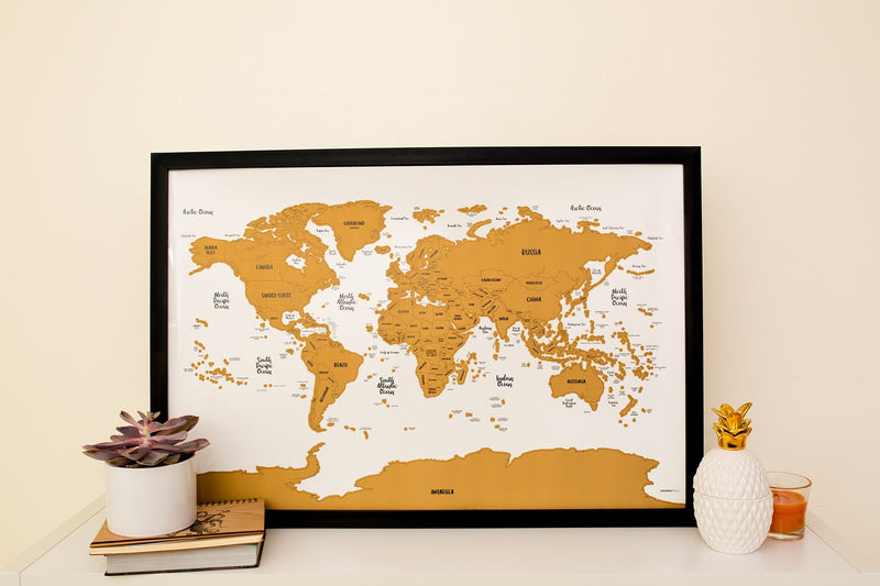 Scratch Your Travels® Watercolor World Map w/ US State Outlines