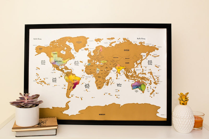 Scratch Your Travels® Watercolor World Map w/ US State Outlines