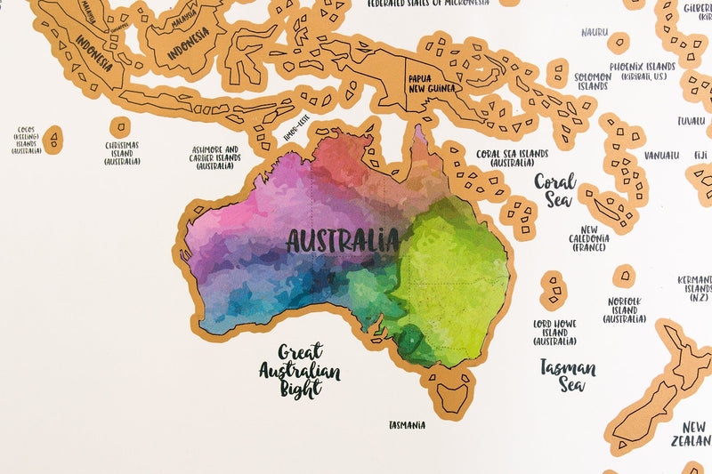 Scratch Your Travels® Watercolor World Map w/ US State Outlines