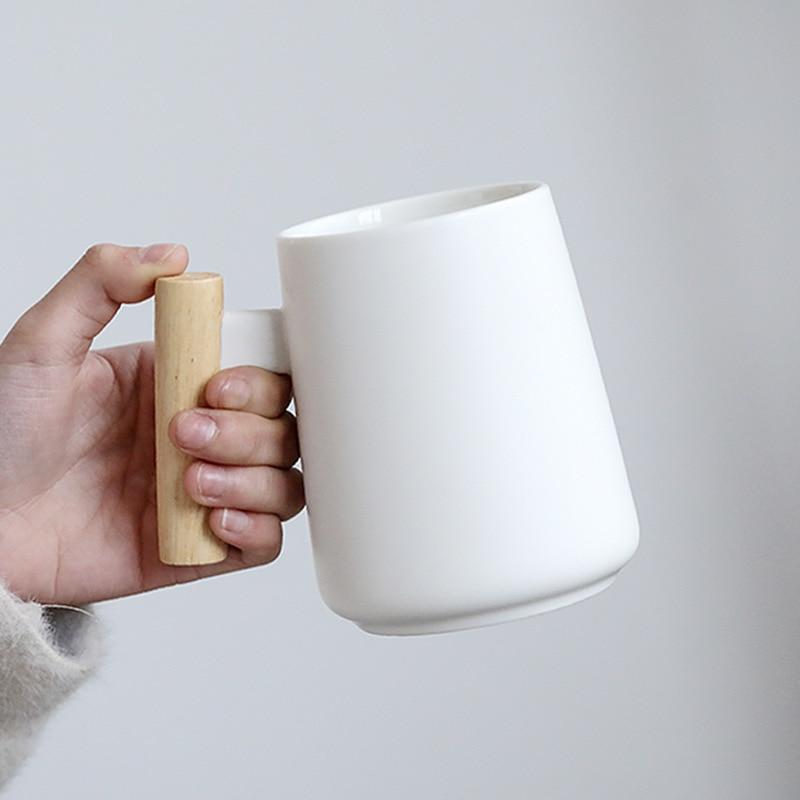 Long Coffee Mug with Wooden Handle