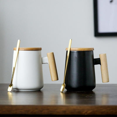 Long Coffee Mug with Wooden Handle