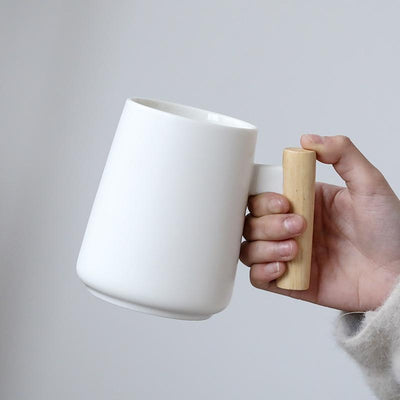 Long Coffee Mug with Wooden Handle