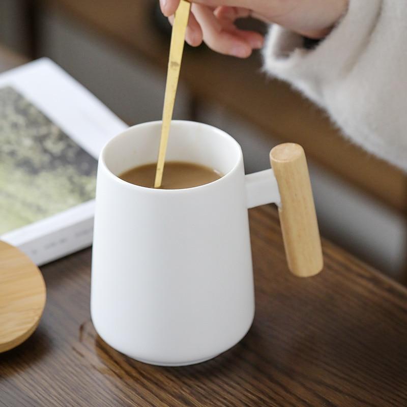 Long Coffee Mug with Wooden Handle