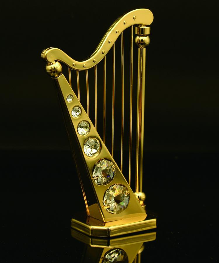 24K gold plated harp with Swarovski crystal