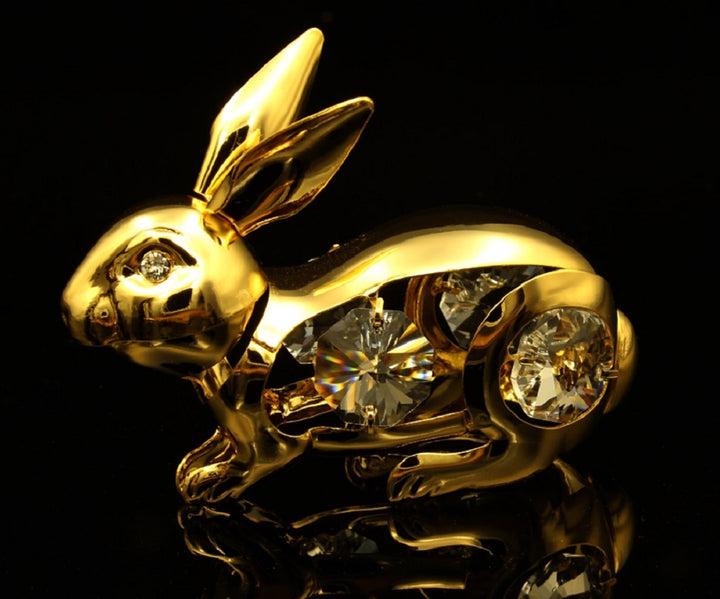 24K vergoldeter Hase mit Swarovski-Kristallelement 