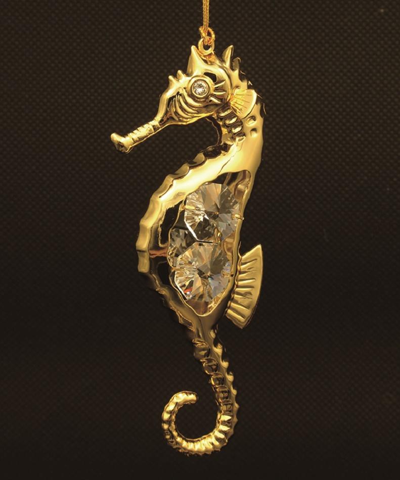 24K gold plated seahorse with Swarovski crystal