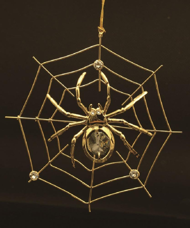 24K gold plated spider on web with Swarovski