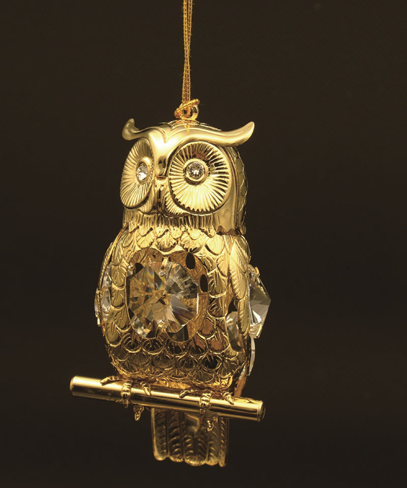 24K gold plated owl with Swarovski crystal element