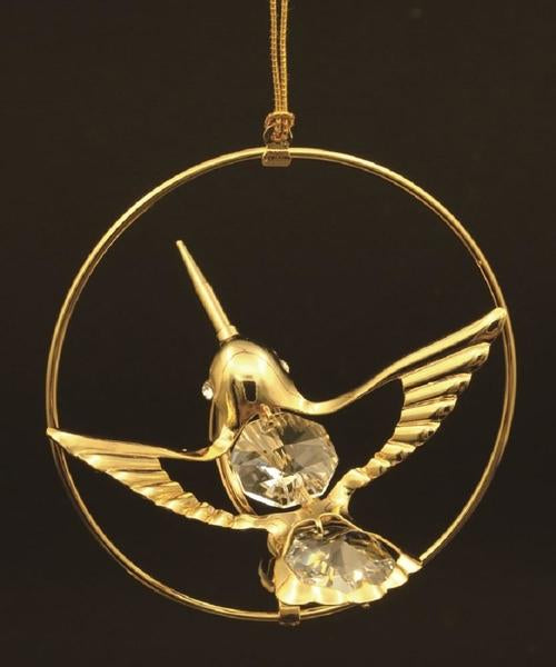 24K gold plated hummingbird with Swarovski crystal