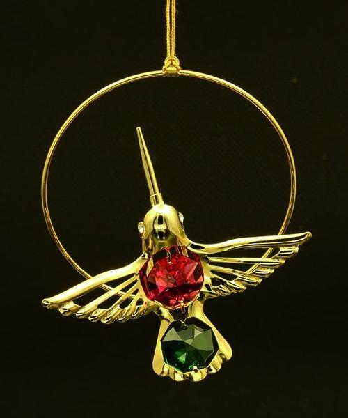 24K gold plated hummingbird with Swarovski crystal