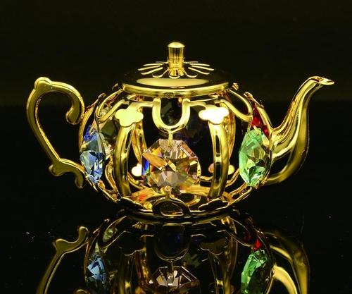 24 Karat vergoldete/versilberte Teekanne mit Swarovski-Kristallelement