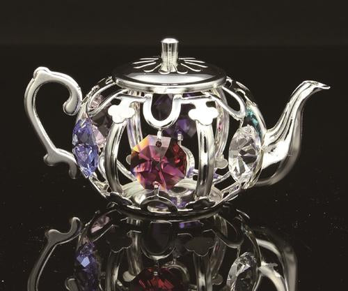 24 Karat vergoldete/versilberte Teekanne mit Swarovski-Kristallelement