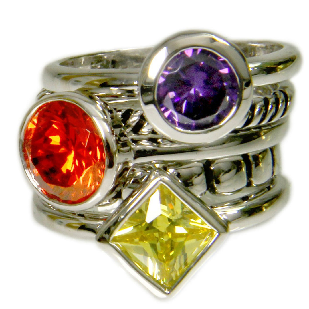 Set aus fünf stapelbaren Ringen mit orangefarbenen Amethyst- und gelben Steinen