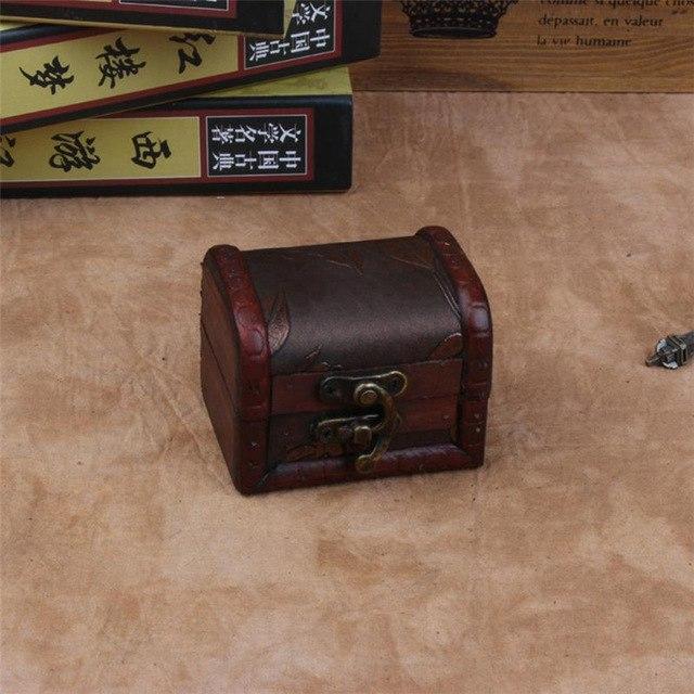 Retro Small Wood Lock Box Storage Jewelry Bracelet