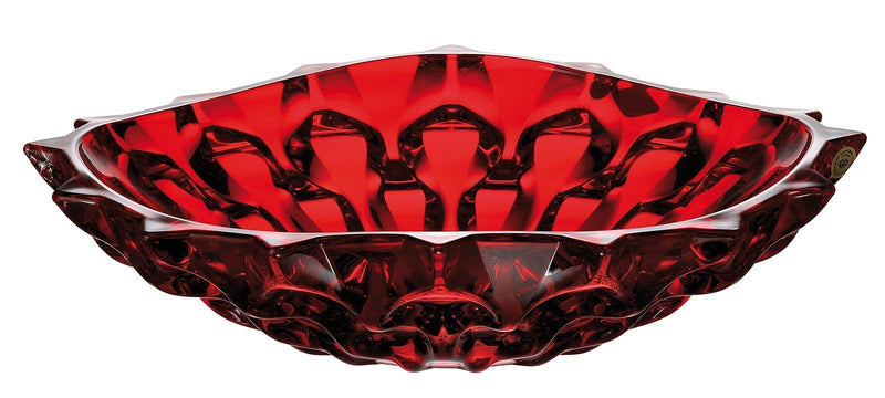 Red crystal glass vase & bowl set