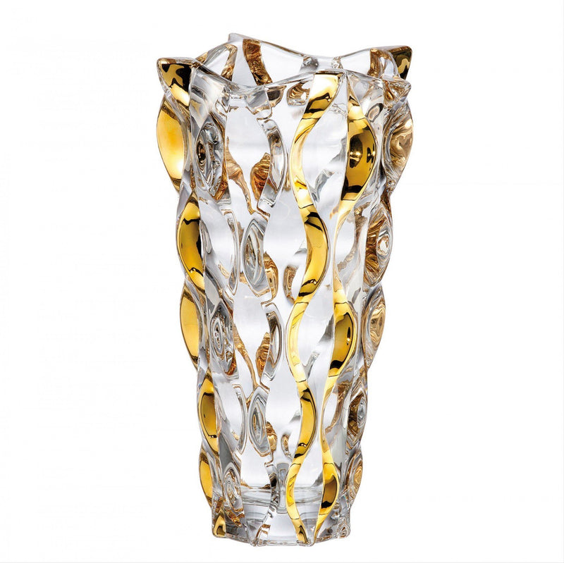 Golden crystal glass vase & bowl set