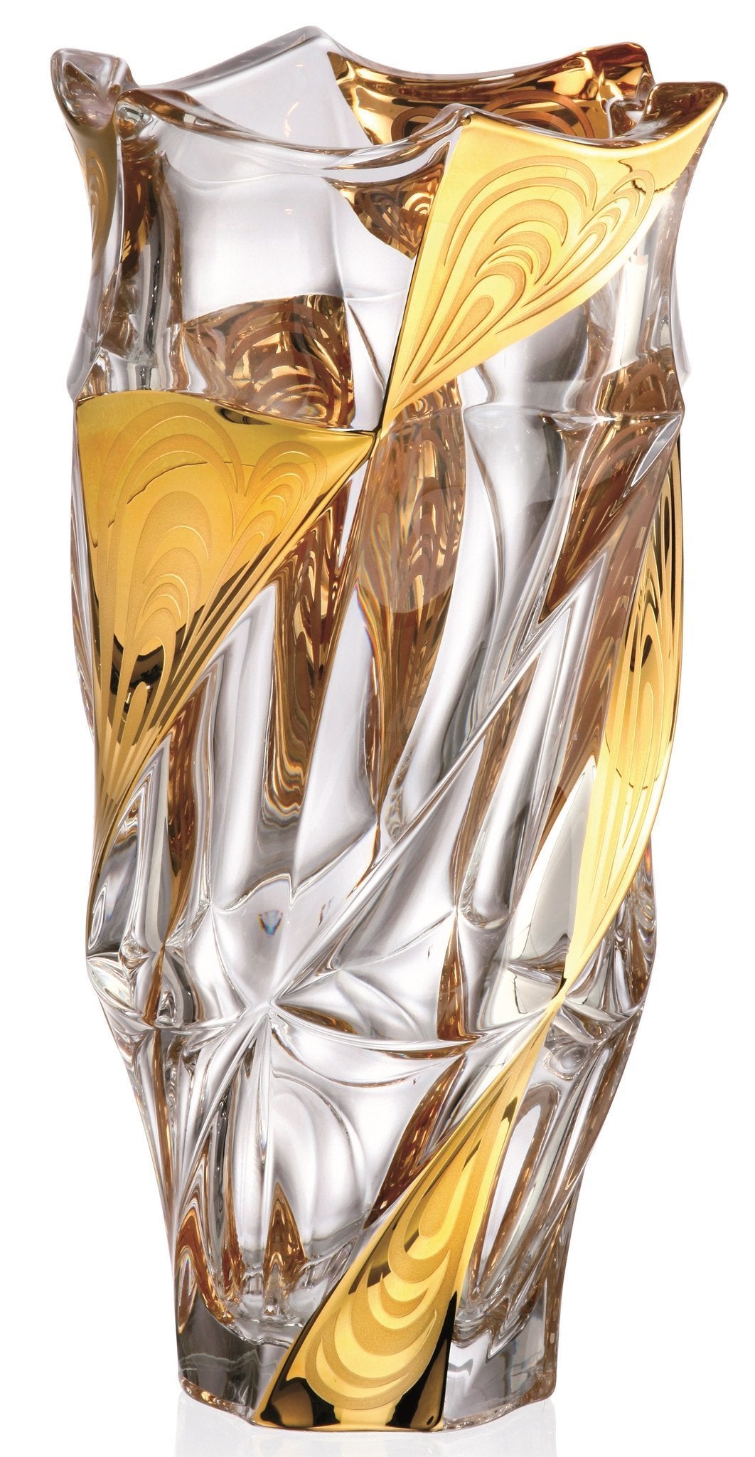 Set aus Vase und Schüssel aus Kristallglas mit goldenen Streifen