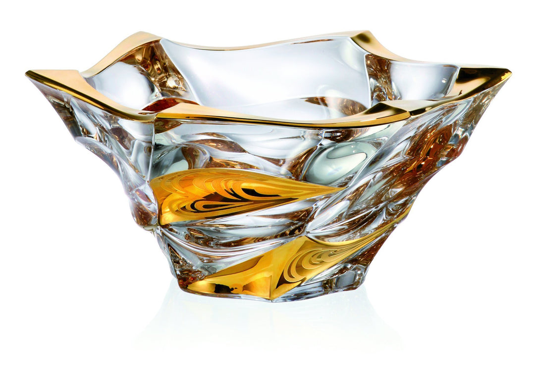 Set aus Vase und Schüssel aus Kristallglas mit goldenen Streifen