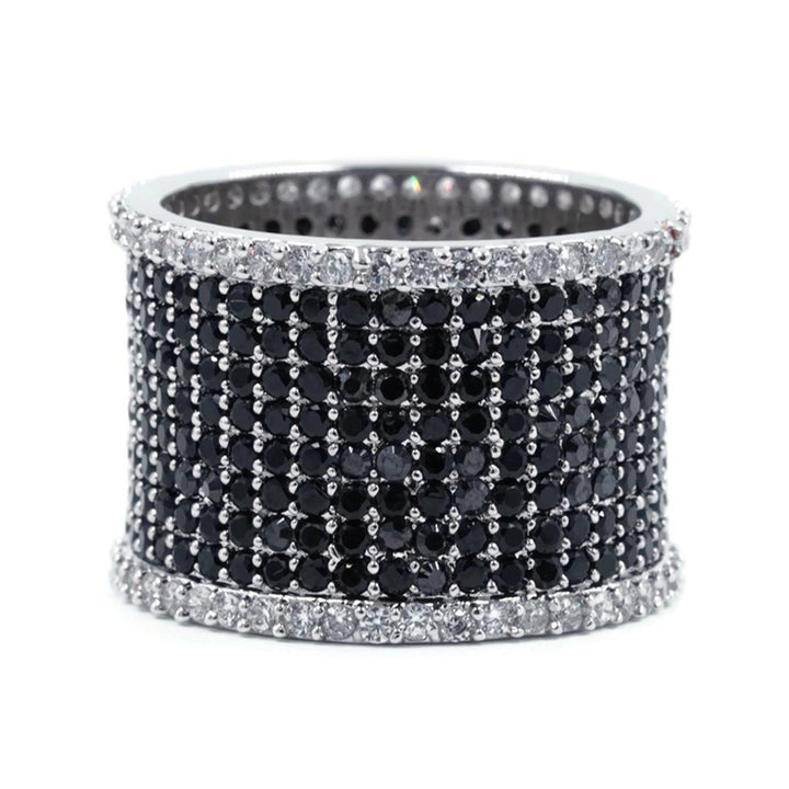 Schwarz-weißes, silberfarbenes modisches Ringband mit CZ-Cluster