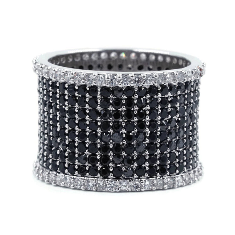 Black and White CZ Cluster Silvertone Fashion Ring Band