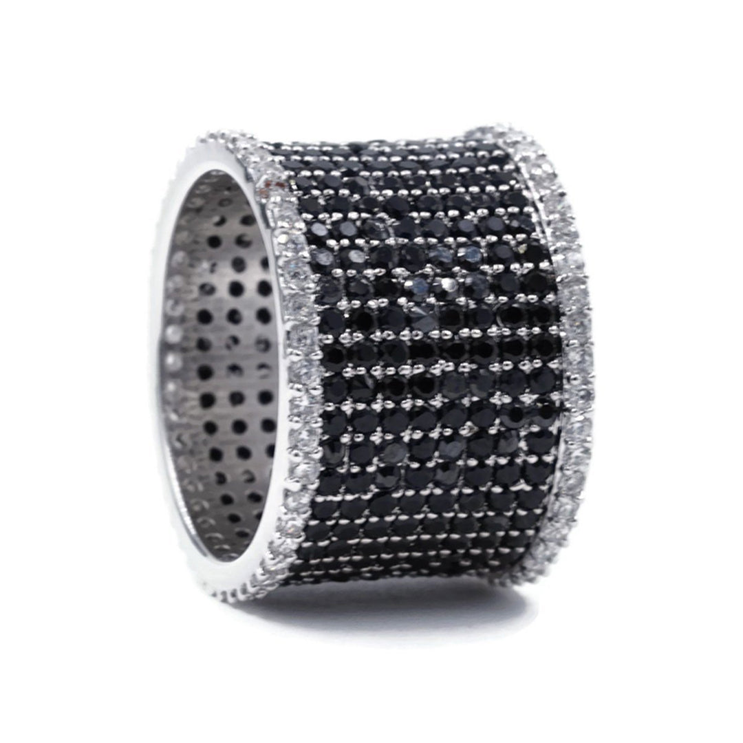 Schwarz-weißes, silberfarbenes modisches Ringband mit CZ-Cluster