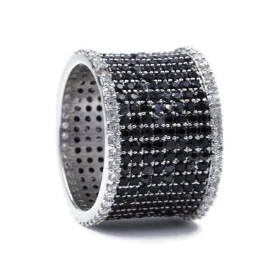 Black and White CZ Cluster Silvertone Fashion Ring Band